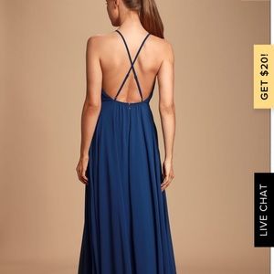 Backless maxi beautiful blue dress